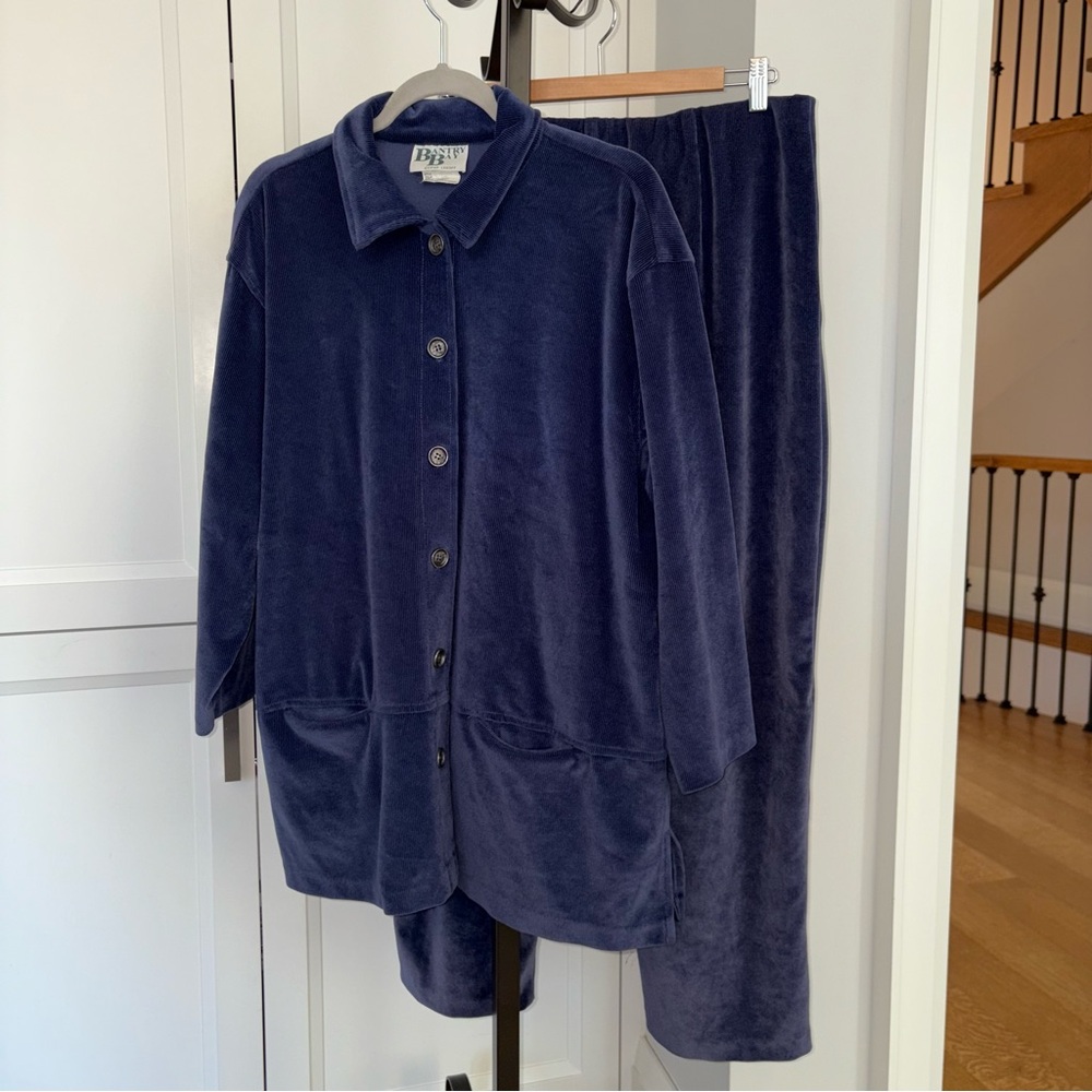 Bantry Bay Velour Lounge Set XL Navy Blue 2-Piece Made in Canada Vintage Stretch